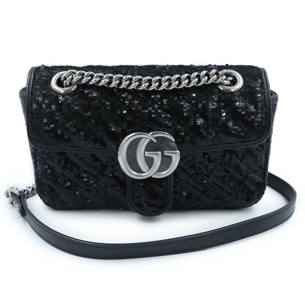 Gucci GG Marmont Chain Shoulder Crossbody Bag Sequin Black - Picture 1 of 10